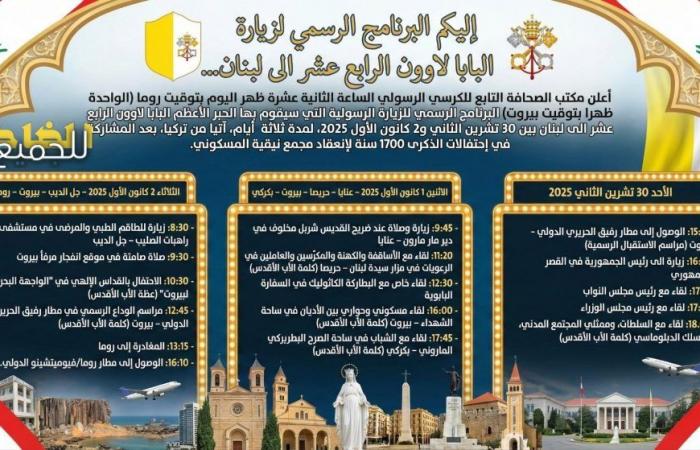 إليكم جدول مواعيد زيارة البابا إلى لبنان